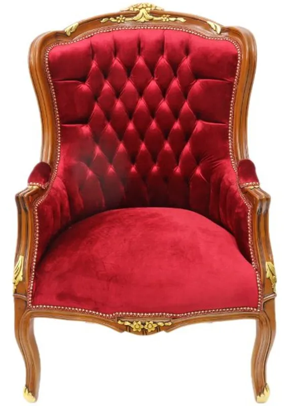 Casa Padrino Barock Lounge Sessel Mahagoni Braun / Bordeaux 70 cm x 60 cm x H. 105cm - Massivholz Beliebt