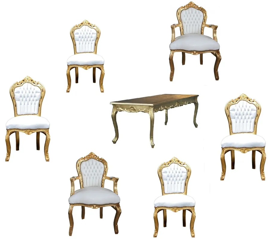 Sichere Zahlung Casa Padrino Barock Esszimmer Set Gold/Weiss - Esstisch + 6 Stühle