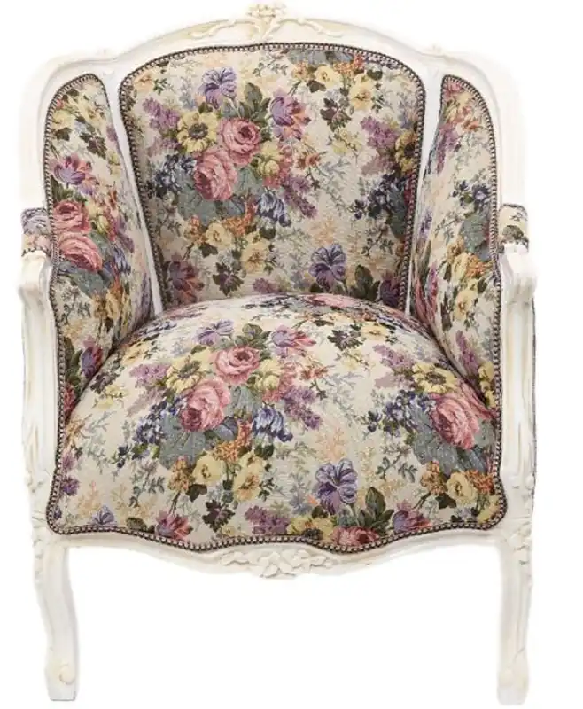 Top-Preis Casa Padrino Barock Lounge Sessel Weiss / Blumenmuster 70 cm x H. 100cm - Massivholz