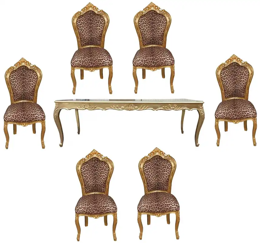 Aktuell Casa Padrino Barock Esszimmer Set Leopard/Gold - Esstisch + 6 Stühle ohne Armlehnen