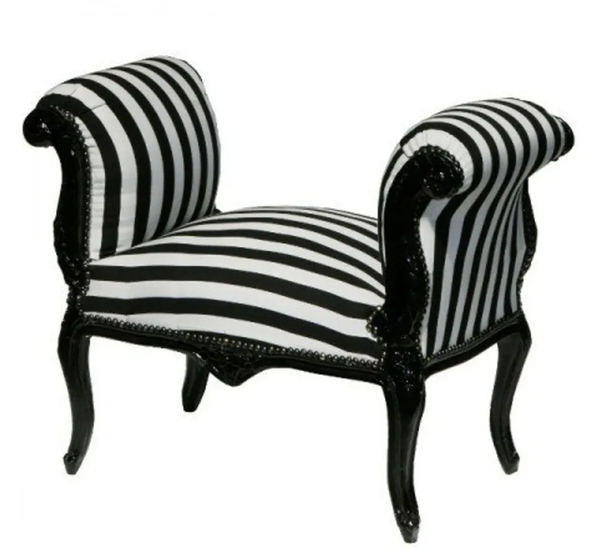 Casa Padrino Barock Schemel Hocker Schwarz / Weiß Streifen / Schwarz - Sitzbank Aktuell