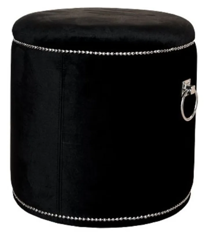 Neue Kollektion Casa Padrino Luxus Sitzhocker Schwarz / Silber Ø 50 x H. 52 cm - Luxus Rundhocker