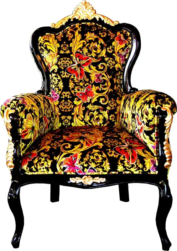 Heißes Angebot Pompöös by Casa Padrino Luxus Barock Sessel Bergere Butterfly & Flower Design / Schwarz / Gold - Pompööser Barock Sessel designed by Harald Glööckler B!