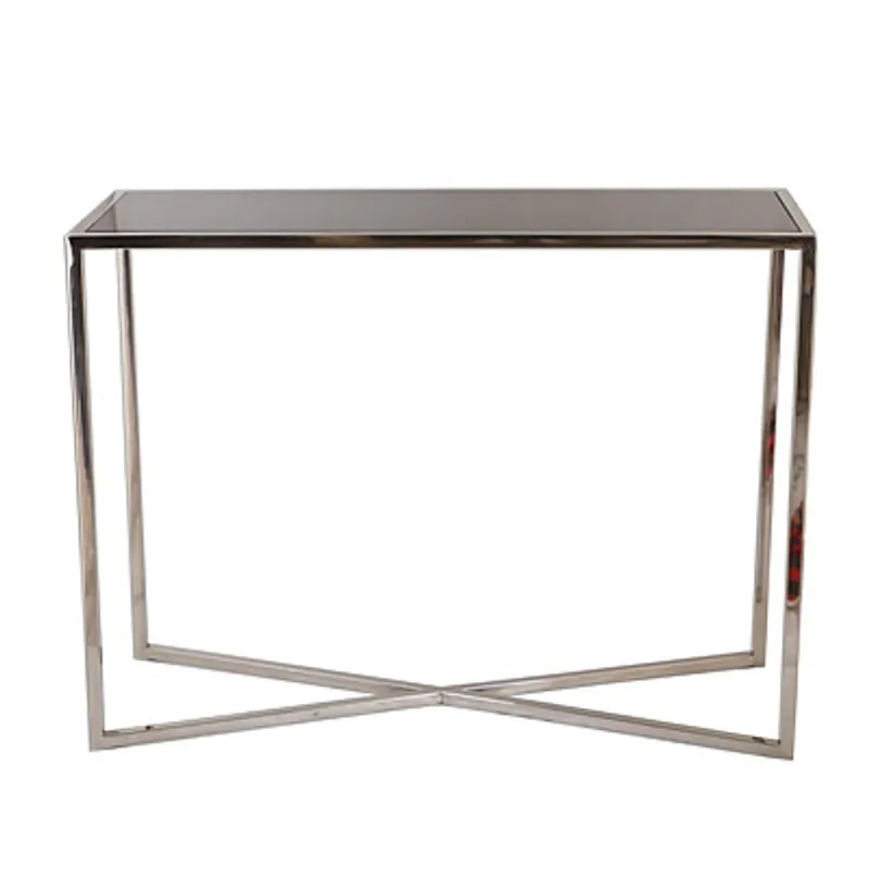 Casa Padrino Designer Konsole Silber 100 x 35 xH. 75 cm - Konsolentisch mit schwarzer Glasplatte Must-Have