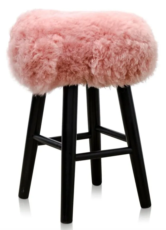 Finale Aktion Casa Padrino Luxus Sitzhocker Rosa / Schwarz Ø 40 x H. 57 cm - Hocker mit Schafsfell