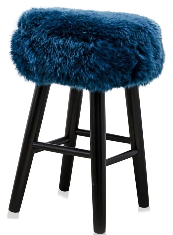 Wochenendangebot Casa Padrino Luxus Sitzhocker Blau / Schwarz Ø 40 x H. 57 cm - Hocker mit Schafsfell