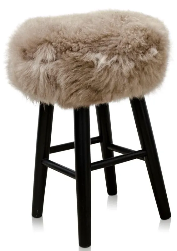Neue Ware Casa Padrino Luxus Sitzhocker Cappucino / Schwarz Ø 40 x H. 57 cm - Hocker mit Schafsfell