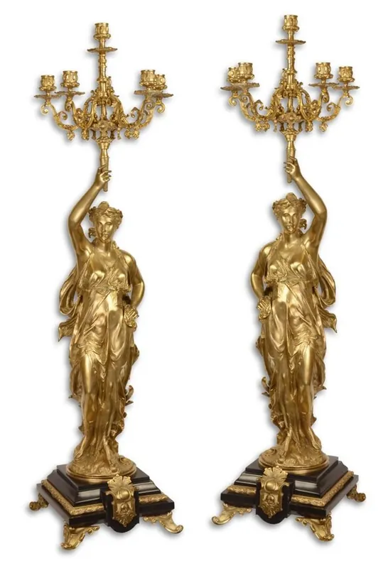 Sale Casa Padrino Barockstil Kerzenständer Set Gold / Schwarz 33,5 x 26 x H. 100 cm - Barockmöbel