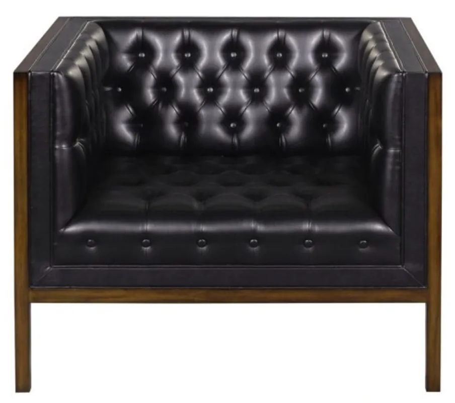 Casa Padrino Chesterfield Echtleder Sessel Schwarz / Braun 91 x 78 x H. 72 cm - Hotel Möbel Neuheit