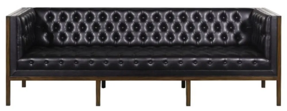 Wochenendangebot Casa Padrino Chesterfield Echtleder 3-Sitzer Sofa Schwarz / Braun 213 x 78 x H. 72 cm - Hotel Möbel