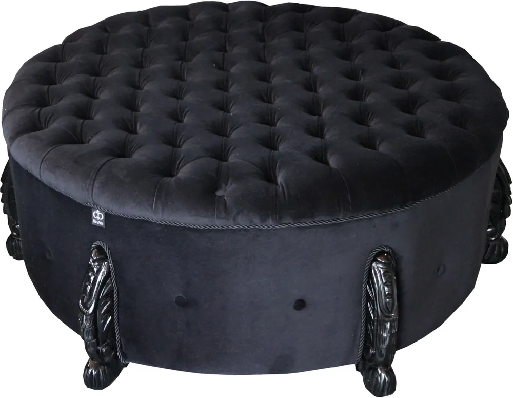 Casa Padrino riesiger Barock Rundhocker in Schwarz/Schwarz Durchmesser 107 cm - Luxus Hotel Möbel - Limited Edition Preisreduziert