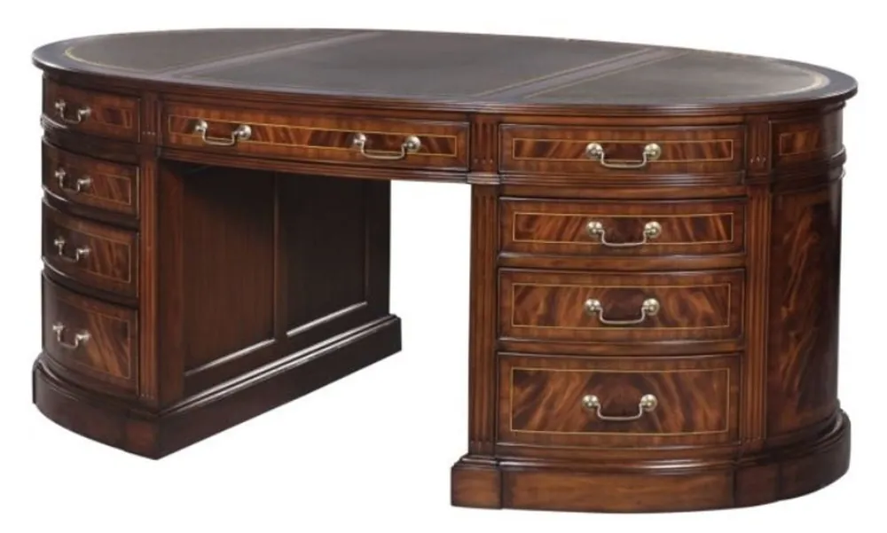 Versand Am Gleichen Tag Casa Padrino Luxus Partner Schreibtisch Braun / Grün 180 x 102 x H. 76 cm - Mahagoni Doppel Schreibtisch mit 18 Schubladen