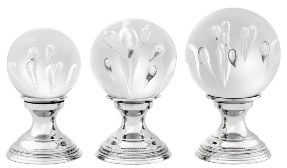 Schnäppchen Casa Padrino Luxus Wohnzimmer Deko 3er Set Silber - Glas Kugeln mit Messing Sockel