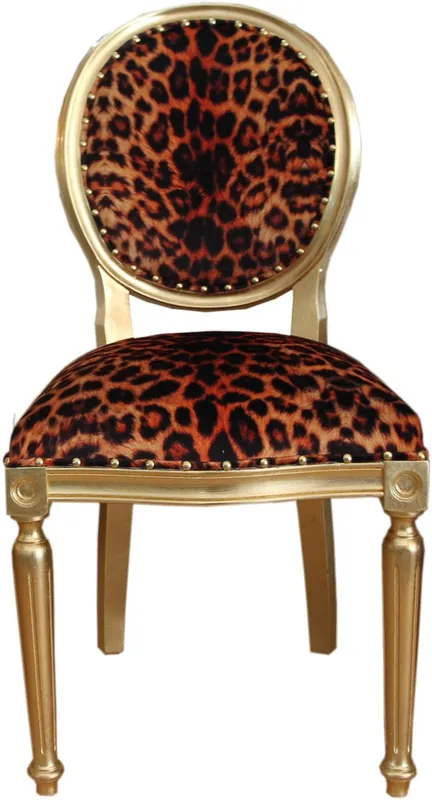 Casa Padrino Barock Luxus Esszimmer Stuhl Leopard / Gold - Designer Stuhl - Hotel & Restaurant Möbel - Luxus Qualität Nur Heute