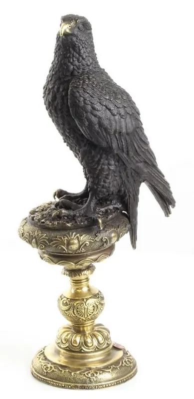 Casa Padrino Bronzefigur Adler Schwarz / Gold 13,3 x 18,9 x H. 42,6 cm - Luxus Dekoration Bestseller