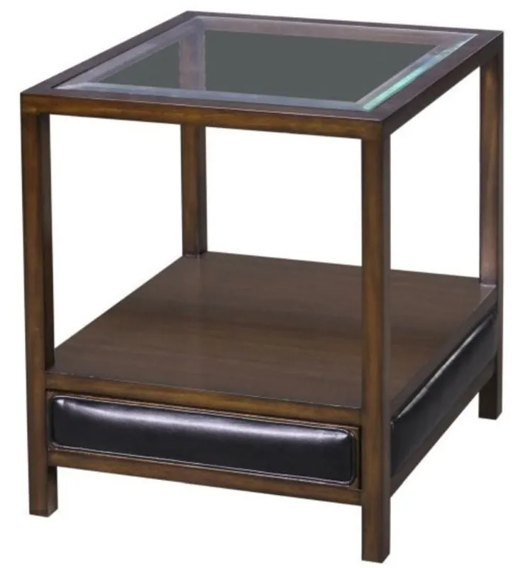 Casa Padrino Luxus Mahagoni Beistelltisch Braun / Schwarz 52 x 52 x H. 64 cm - Wohnzimmer Beistelltisch mit Glasplatte und Schublade Schneller Versand