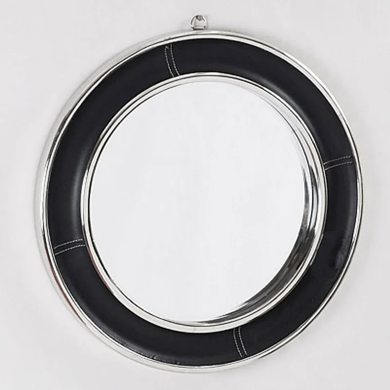 Casa Padrino Luxus Leder Spiegel Schwarz / Silber Ø 58 cm - Designer Möbel Solange Der Vorrat Reicht