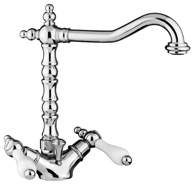 Jugendstil Retro Waschtisch-Einlochbatterie Silber / Weiß H. 26,5 cm - Waschbecken Armatur Made in Italy Rabatt