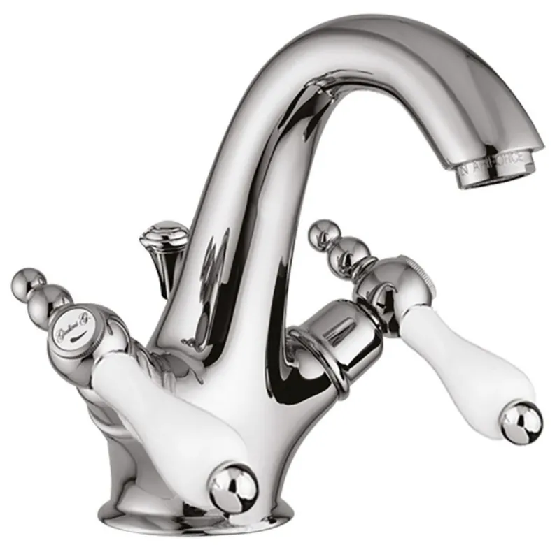Jugendstil Retro Waschtischarmatur Silber / Weiß H. 16,5 cm - Waschbecken Armatur Made in Italy Markenprodukt