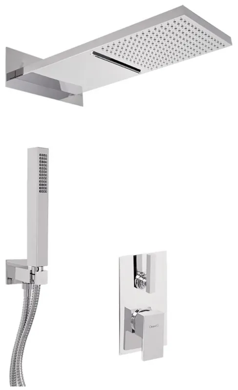 Luxus Duschgarnitur UP-Einhebel-Brausemischer Unterputz-Brauseset Kopfbrause mit Wasserfallstrahl / Regenstrahl Silber - Luxus Badezimmer Duschset Direktkauf
