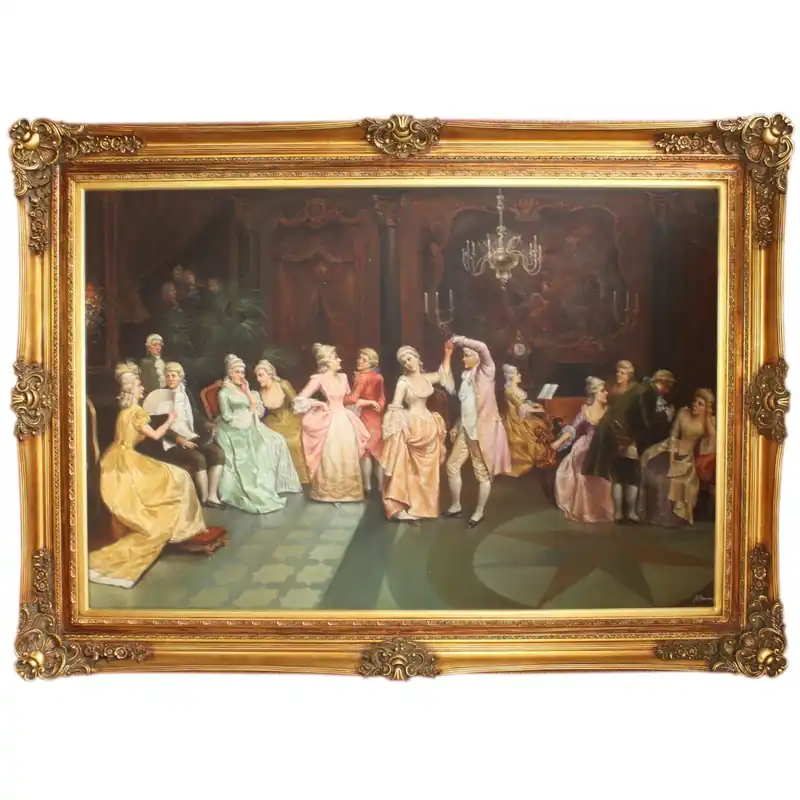 Ausverkauf Riesiges Handgemaltes Barock Öl Gemälde Konzert im Ballsaal Gold Prunk Rahmen 225 x 165 x 10 cm - Massives Material