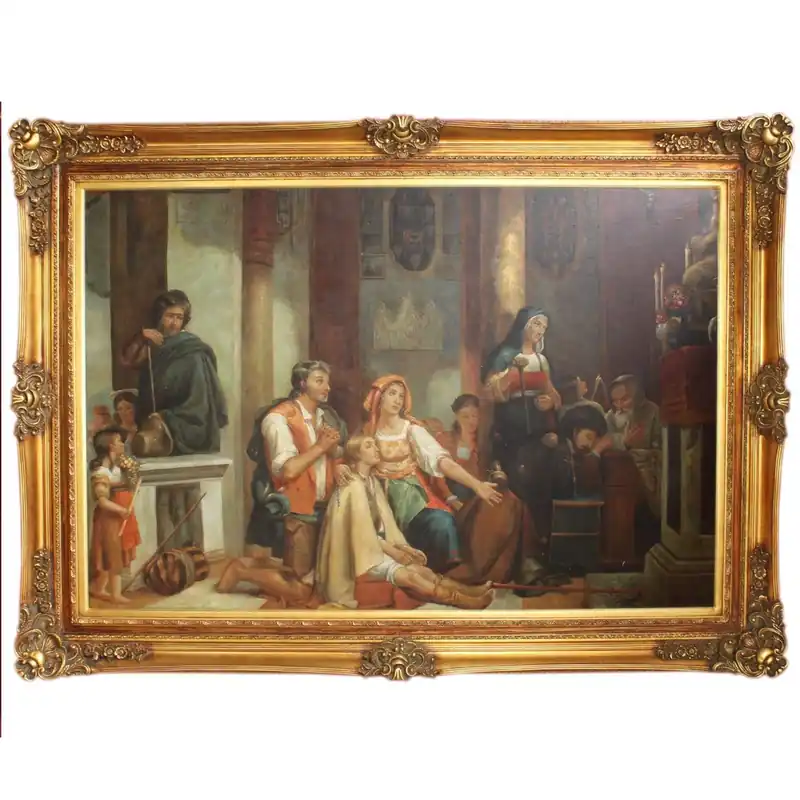 Must-Have Riesiges Handgemaltes Barock Öl Gemälde Gottesdienst Gold Prunk Rahmen 225 x 165 x 10 cm - Massives Material