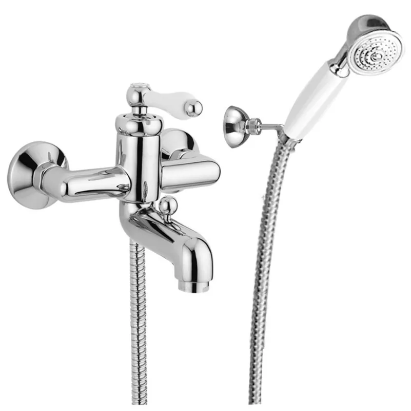 Bestseller Luxus Aufputz-Einhebelmischer mit Duplex Brause Silber / Weiß - Luxus Badezimmer Badewannen Dusch Armatur