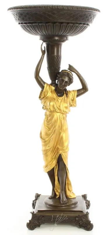 Casa Padrino Jugendstil Blumentopfständer Bronze / Gold 33,2 x 33,2 x H. 76,4 cm - Luxus Bronzefigur Billig