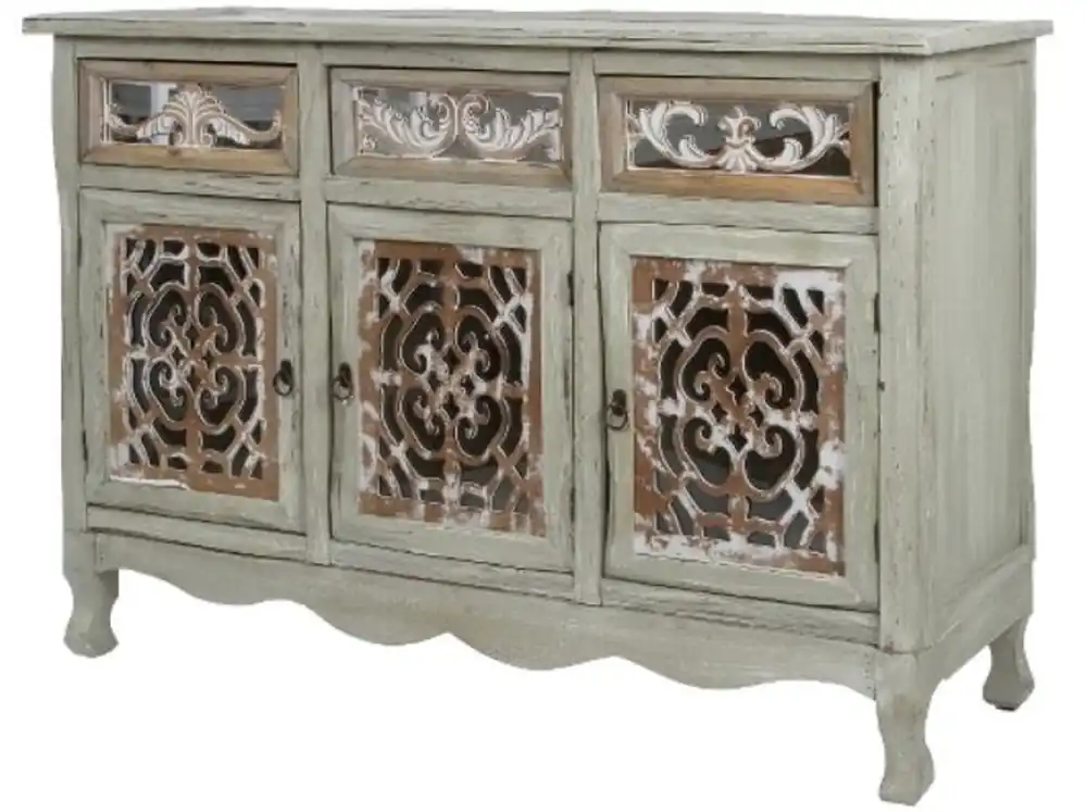 Highlight Casa Padrino Landhausstil Kommode mit 3 Türen und 3 Schubladen Antik Grau / Antik Braun 120 x 40 x H. 79 cm - Handgefertigte Anrichte im Landhausstil