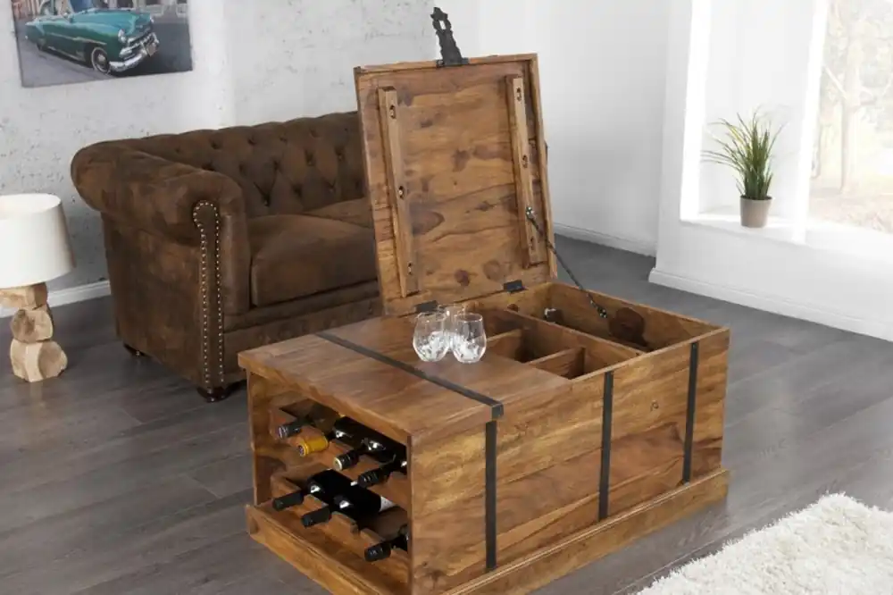 Preisreduziert Casa Padrino Designer Massivholz Couchtisch Natur 100 x H. 40 cm - Hausbar - Salon Wohnzimmer Tisch - Unikat