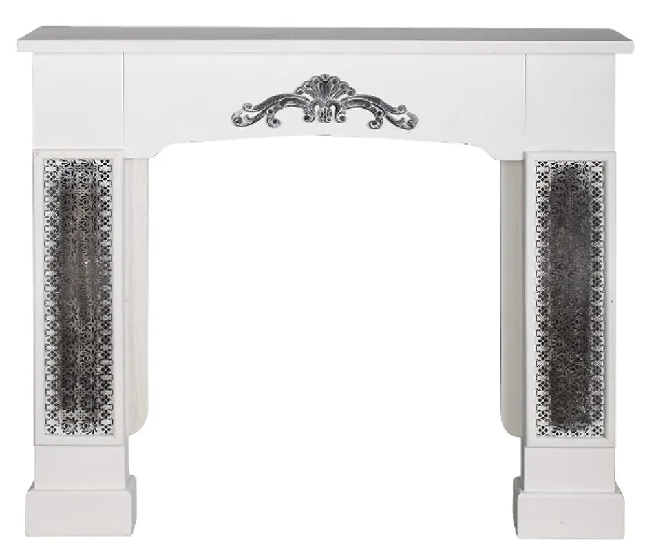 Casa Padrino Landhausstil Kaminumrandung mit Verzierungen Weiß 115 x 23 x H. 100 cm - Handgefertigte Deko im Landhausstil Garantierte Lieferung