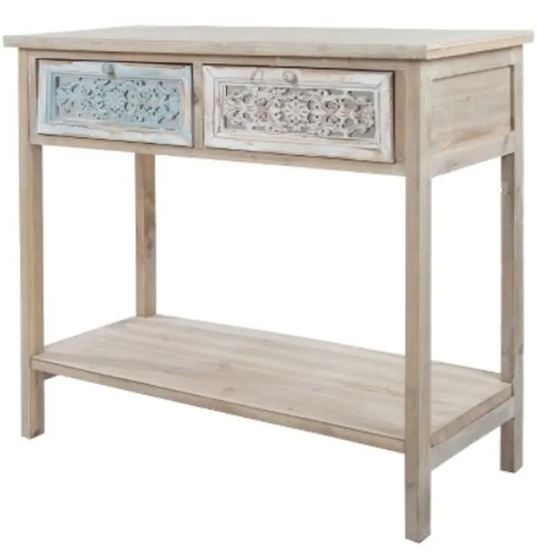 Rabatt Casa Padrino Landhausstil Konsole Antik Weiß / Naturfarben 85 x 37 x H. 77 cm - Handgefertigter Shabby Chic Konsolentisch mit 2 Schubladen