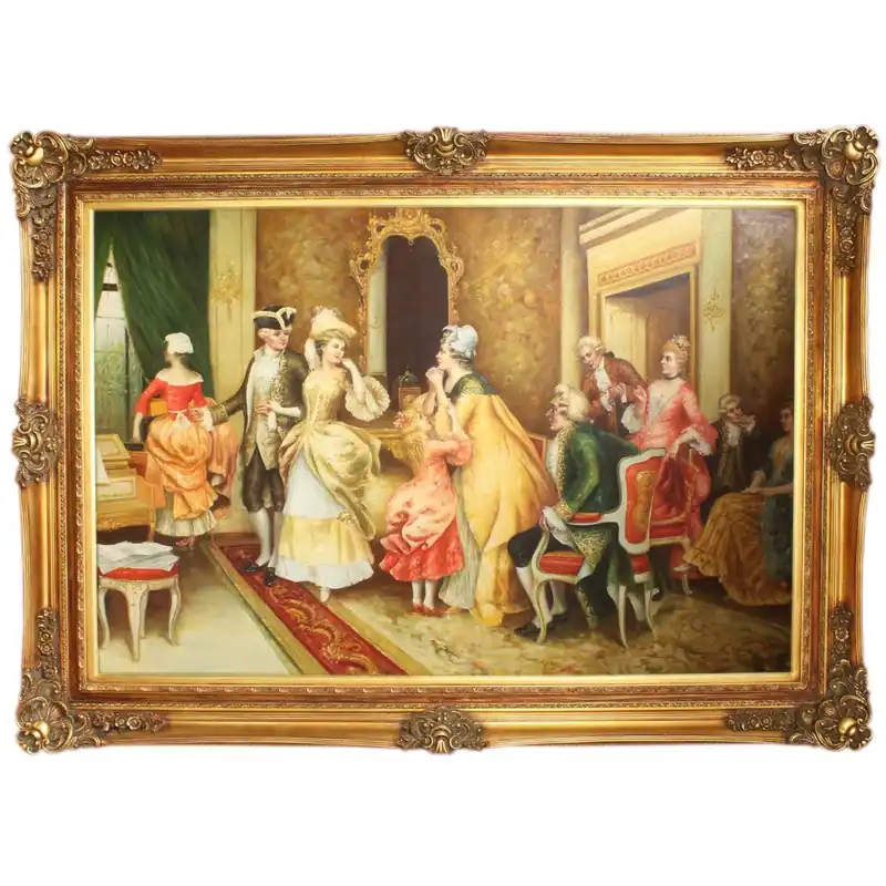 Rabatt Riesiges Handgemaltes Barock Öl Gemälde Gesellschaft Mod.2 Gold Prunk Rahmen 225 x 165 x 10 cm - Massives Material