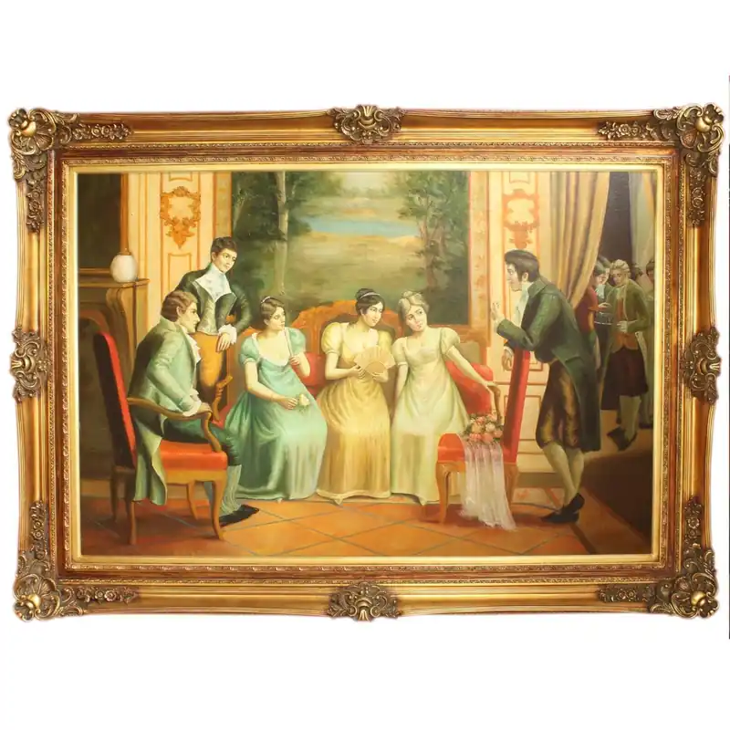 Riesiges Handgemaltes Barock Öl Gemälde Fräuleins Gold Prunk Rahmen 225 x 165 x 10 cm - Massives Material Solange Der Vorrat Reicht