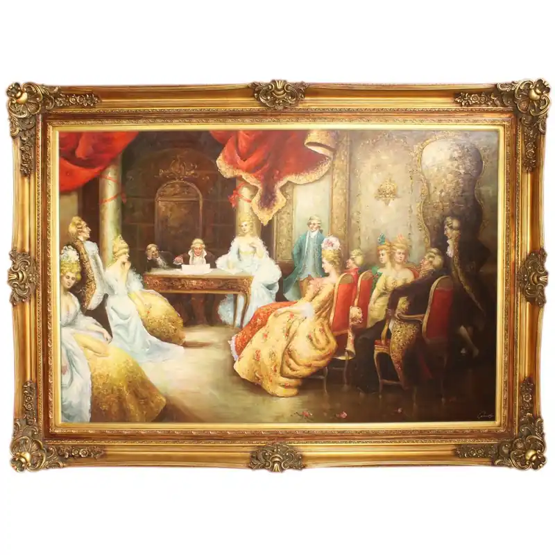 Nur Heute Riesiges Handgemaltes Barock Öl Gemälde Literaturabend Mod.2 Gold Prunk Rahmen 225 x 165 x 10 cm - Massives Material