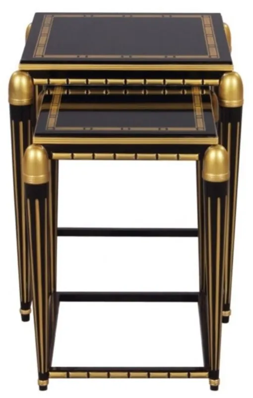 Casa Padrino Luxus Wohnzimmer Beistelltisch Set Schwarz / Gold 45 x 45 x H. 54 cm - Luxus Möbel Markenprodukt
