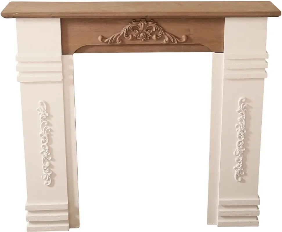 Casa Padrino Landhausstil Kaminumrandung Antik Weiß / Braun 110 x 22 x H. 98 cm - Shabby Chic Möbel Mega-Angebot