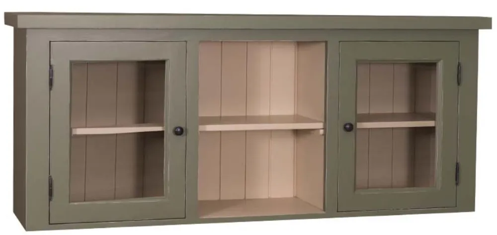 Casa Padrino Landhausstil Küchenhängeschrank Grün / Beige 156 x 31 x H. 65 cm - Landhausstil Küchenschrank mit 2 Glastüren Wochenendangebot