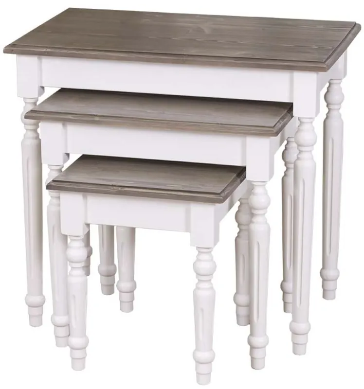 Ausverkauf Casa Padrino Landhausstil Beistelltisch 3er Set Weiß / Grau - Landhausstil Massivholz Möbel