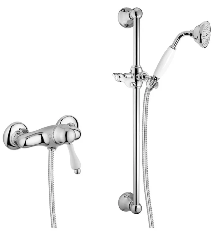 Luxus Badezimmer Duschgarnitur Aufputz-Einhebelbrausebatterie Silber / Weiß - Dusch Brauseset mit Brausestange Sonderangebot