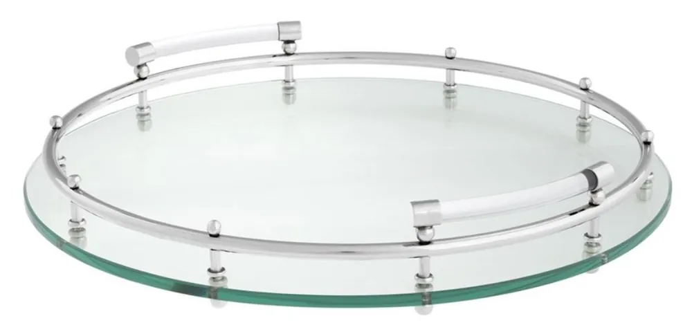 Casa Padrino Luxus Tablett / Serviertablett Silber Ø 40 x H. 7 cm - Gastronomie Accessoires Sonderaktion