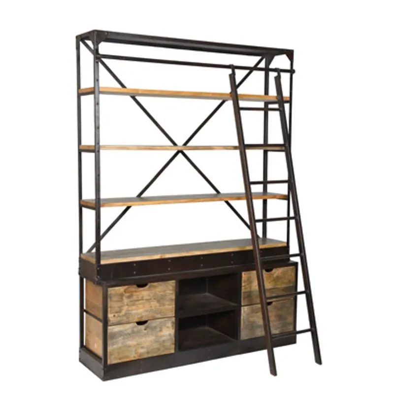 Casa Padrino Bücherregal Natur Antik-Look mit Leiter 150 x 40 x H.210 cm - Regalschrank, Bücherschrank Sale