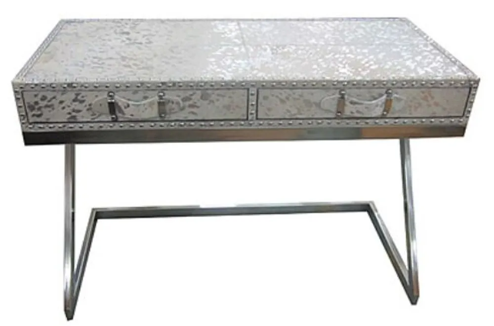 Schnäppchen Casa Padrino Designer Schreibtisch mit 2 Schubladen Silber / Weiß 110 x 50 x H. 75 cm - Designermöbel