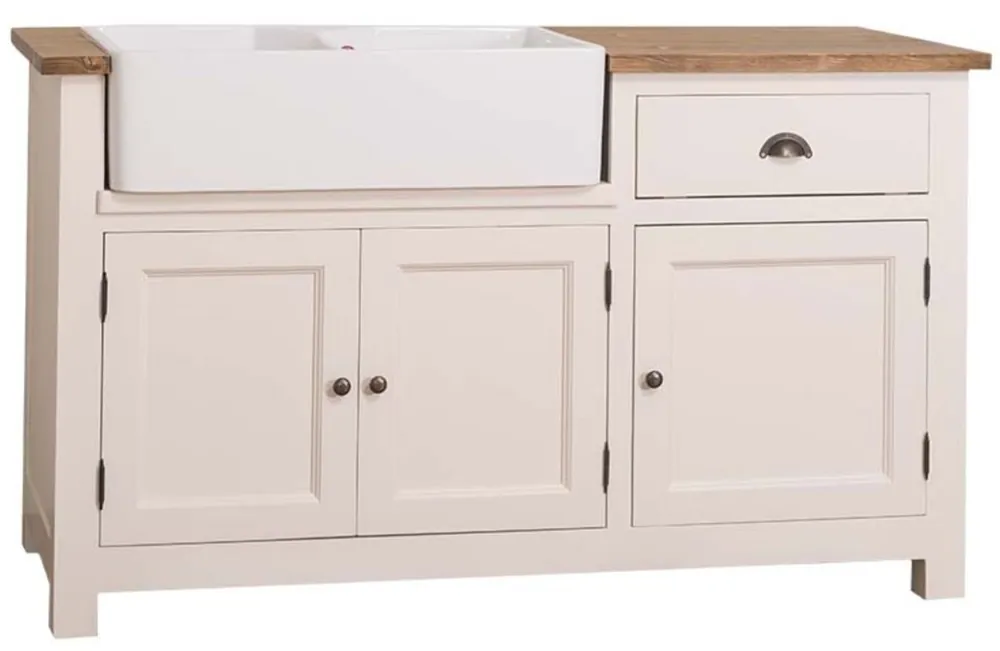 Casa Padrino Landhausstil Spülenschrank Creme / Braun 155 x 65 x H. 90 cm - Spültisch / Küchenschrank mit 3 Türen und Schublade Finale Aktion