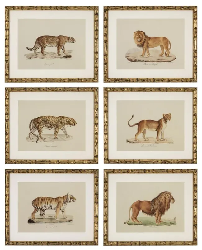 Markenprodukt Casa Padrino Deko Bilder Set Löwen Tiger Jaguare Antik Gold 54 x H. 44 cm - Luxus Wanddekoration