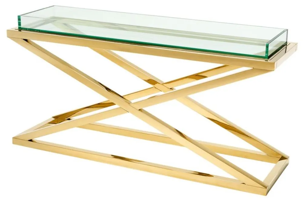 Casa Padrino Luxus Konsole / Konsolentisch Gold 150 x 45 x H. 77 cm - Hotel Möbel Billig