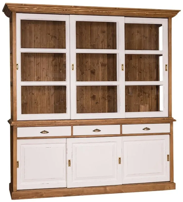 Sonderaktion Casa Padrino Landhausstil Küchenschrank Braun / Antik Weiß 206 x 53 x H. 219 cm - 2 Teiliger Küchenschrank mit 6 Schiebetüren und 3 Schubladen