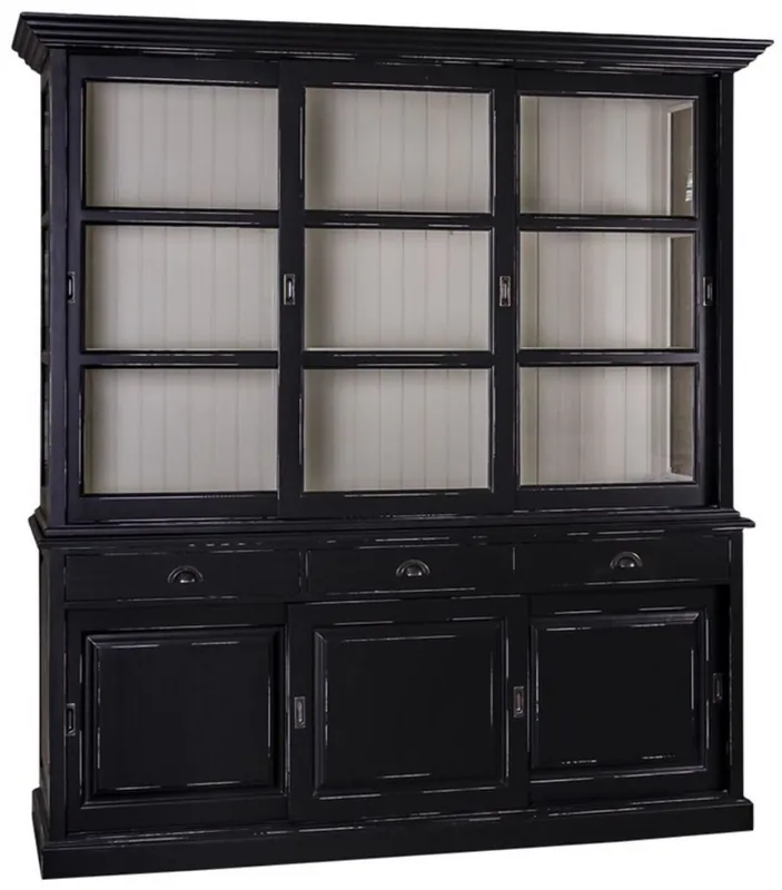 Casa Padrino Landhausstil Küchenschrank Antik Schwarz / Weiß 206 x 53 x H. 219 cm - 2 Teiliger Küchenschrank mit 6 Schiebetüren und 3 Schubladen Preisreduziert