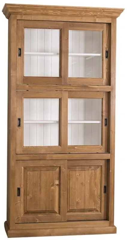 Expressversand Casa Padrino Landhausstil Bücherschrank Braun / Weiß 110 x 40 x H. 210 cm - Wohnzimmerschrank mit 6 Schiebetüren