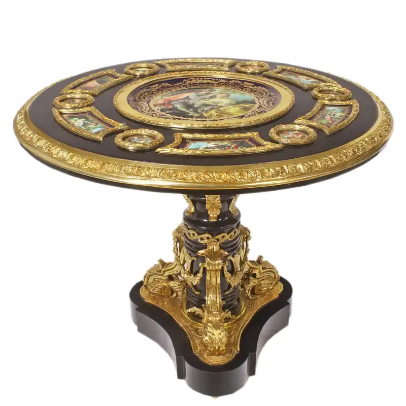 Casa Padrino Barock Beistelltisch Rotbraun / Gold Durchmesser 108 cm, Höhe 89 cm Handarbeit, Handbemalt- Limited Edition Top-Angebot